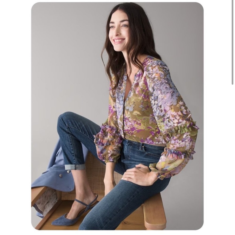 WHBM watercolor ruffle sleeve blouse xs